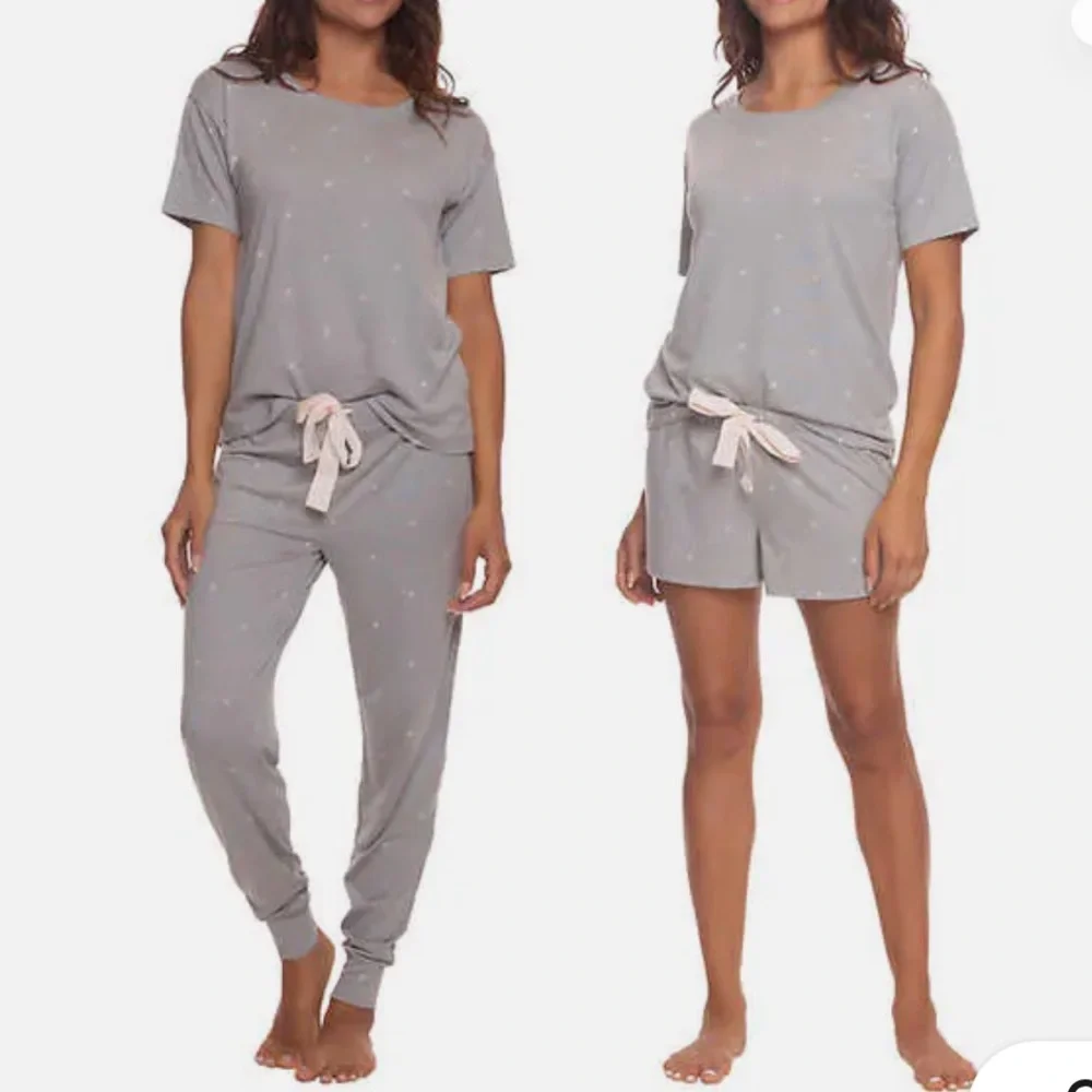 NWT Felina Womens 3 Piece Pajama Set Lounge Set‎ Gray Stars XL